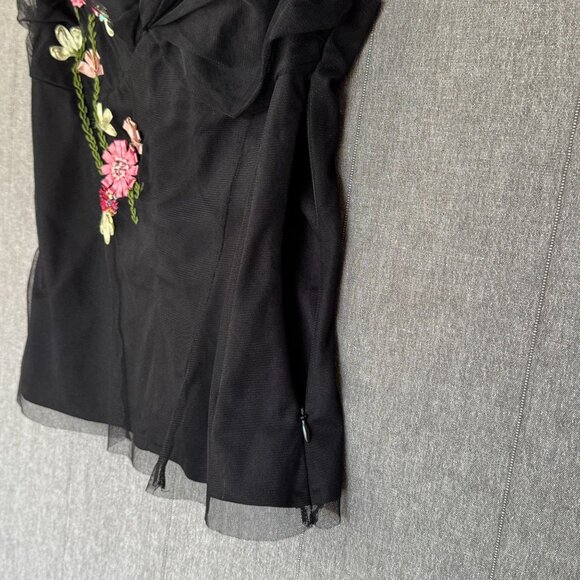 Vintage Y2K Charlotte Russe Black Tulle Satin Floral Applique Off Shoulder Top - Picture 7 of 15